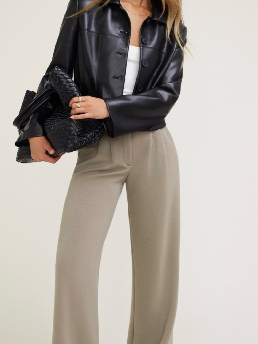 Dynamite Wide Leg Ponte Pants in Taupe-Grey